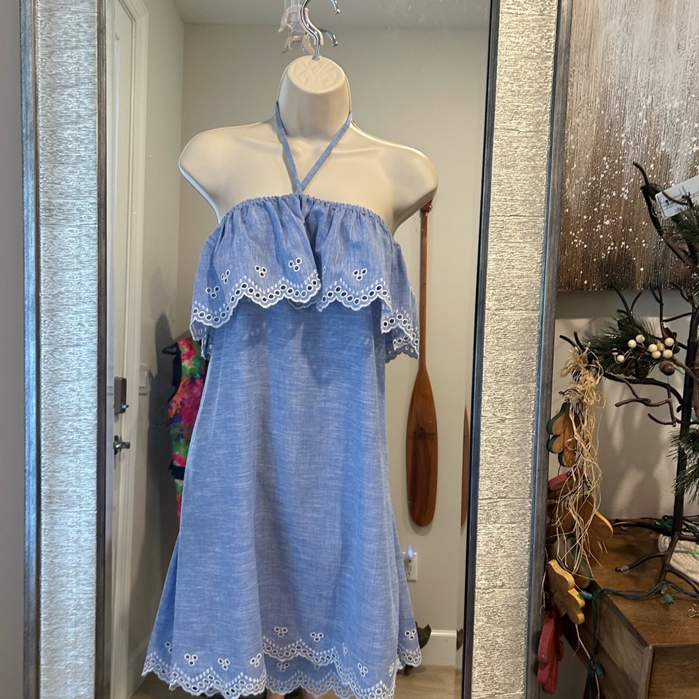 J. Crew Light Blue Eyelet Halter Midi Dress